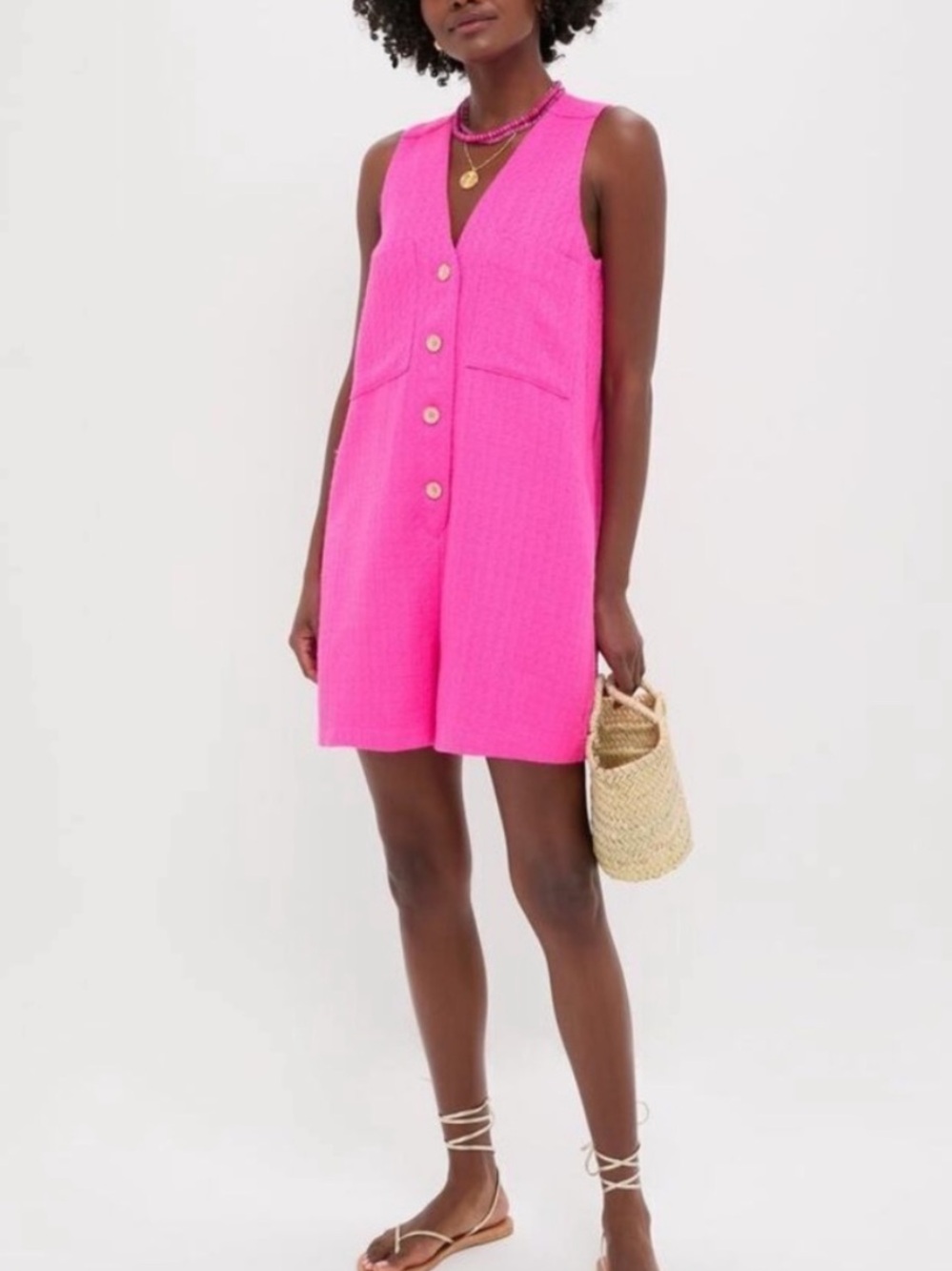 Tuckernuck Hot Pink Textured Myla Romper Size L
